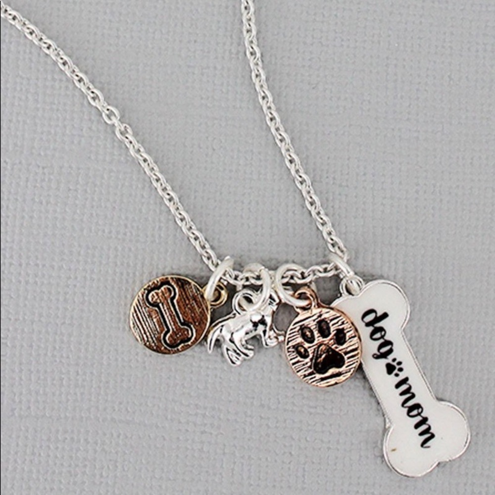 'Dog Mom' Bone Charm Necklace